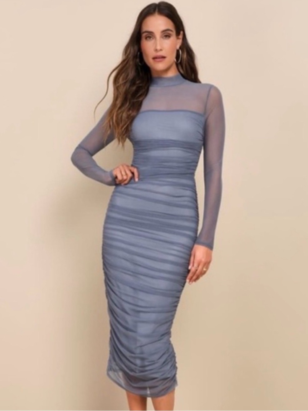 Lulu's Dusty Blue Midi Dress